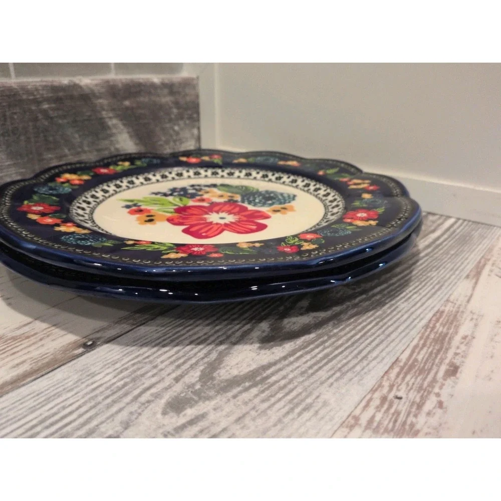 Pioneer Woman Dazzling Dahlias Dinner Plates Cobalt